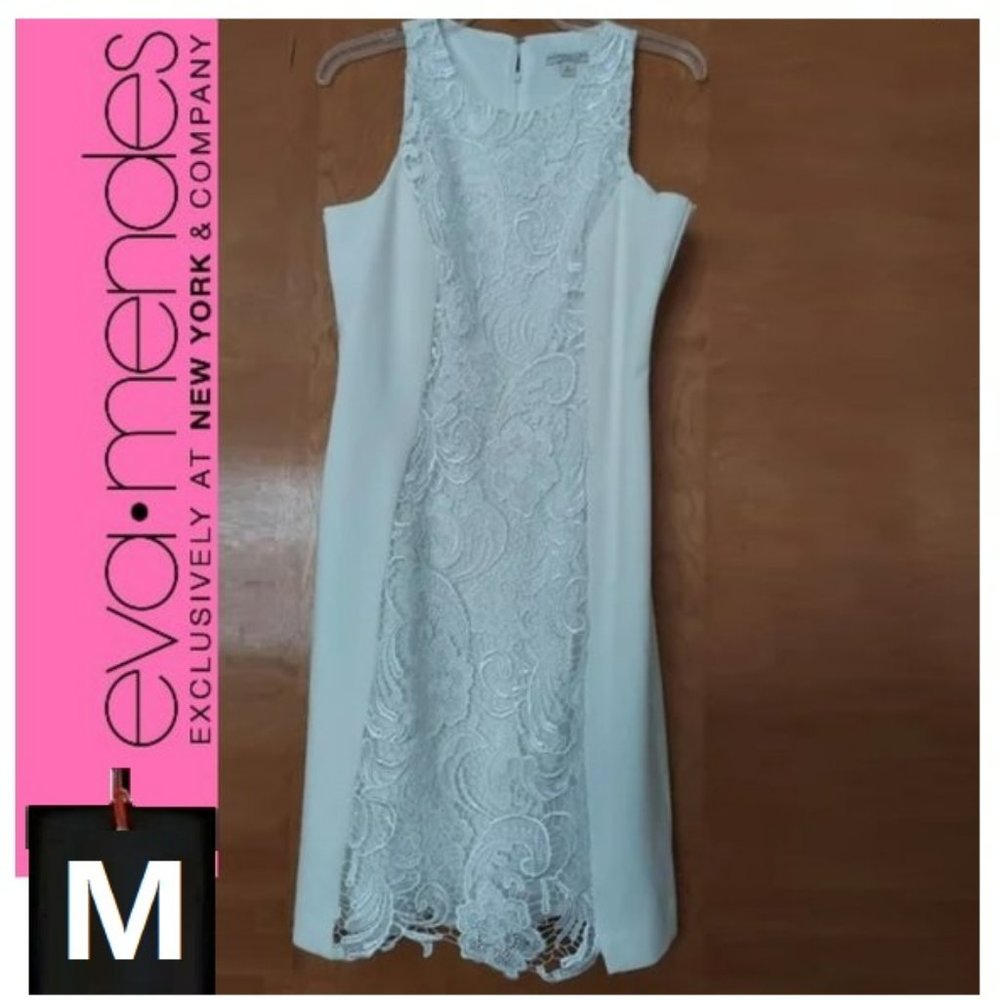 💖 2/$20 white Eva Mendes sleeveless dress with lace, medium